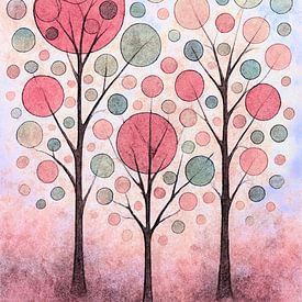 Abstracte groep bomen in koele kleuren van Claudia Gründler