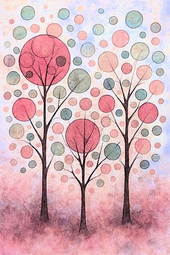 Abstracte groep bomen in koele kleuren