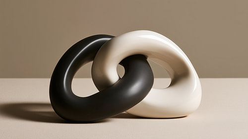 Sculpture assemblée noir-blanc-beige