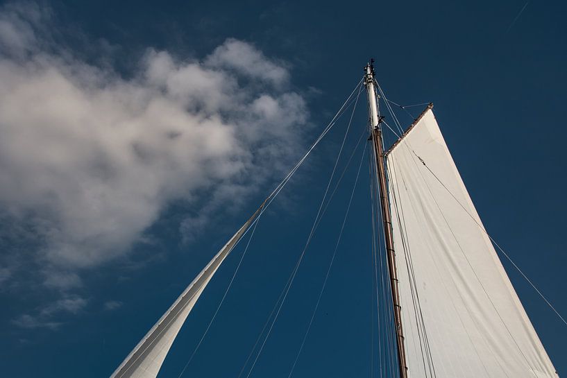 Zeilen en een wolk met een blauwe lucht van Harrie Muis