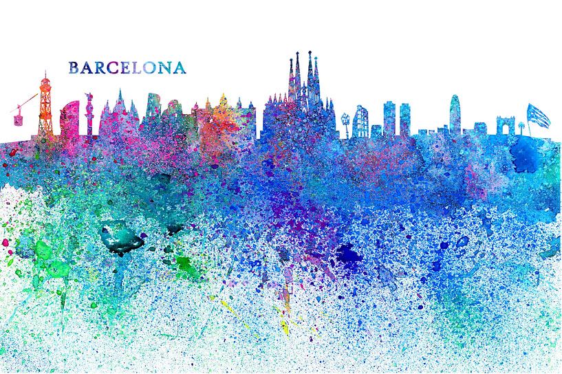 Barcelona Catalonia Spain Skyline Silhouette Impressionistic Splash by Markus Bleichner