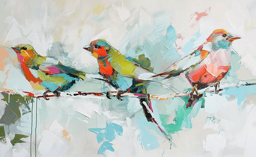 Kleurrijke vogels in aquarel