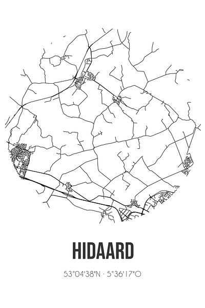 Hidaard (Fryslan) | Map | Black and white by Prints of Place