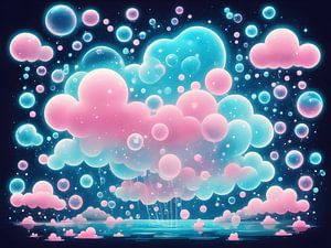 Dromerige wolken en bellen in een magische wereld