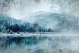 Nebliger Wintersee - Abstraktes Kunstgemälde mit Reflexionen von BowiScapes – Kunst und urbane Wandgestaltung