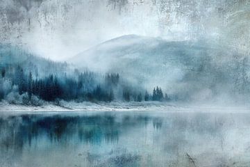 Misty Winter Lake - Abstract Fine Art Painting with Reflections
