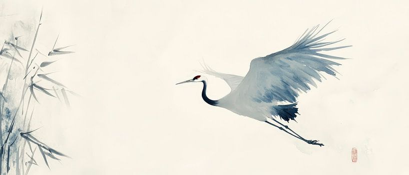 Elegant flying crane in the fog by Poster Art Shop