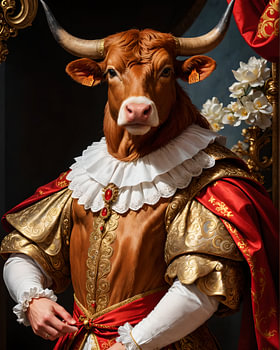 Majesteit van de horens - Renaissance koe in koninklijk gewaad