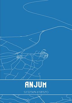 Blauwdruk | Landkaart | Anjum (Fryslan) van MijnStadsPoster