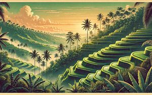 Vintage Indonesien, Bali Reisterrassen Poster