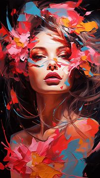 Portret van een vrouw, kleurrijk pop-artontwerp, verticaal van Animaflora PicsStock