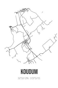 Koudum (Fryslan) | Landkaart | Zwart-wit van MijnStadsPoster