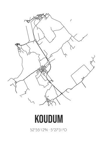 Koudum (Fryslan) | Karte | Schwarz und weiß