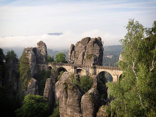 De stenen Bastei brug in de Sächsische Schweiz