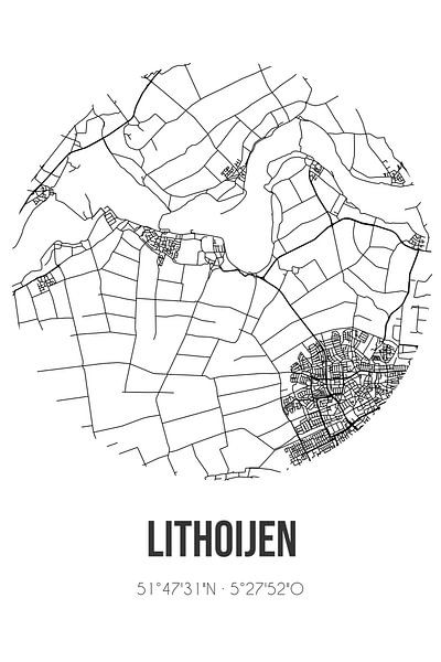 Lithoijen (North Brabant) | Map | Black and White by Prints of Place