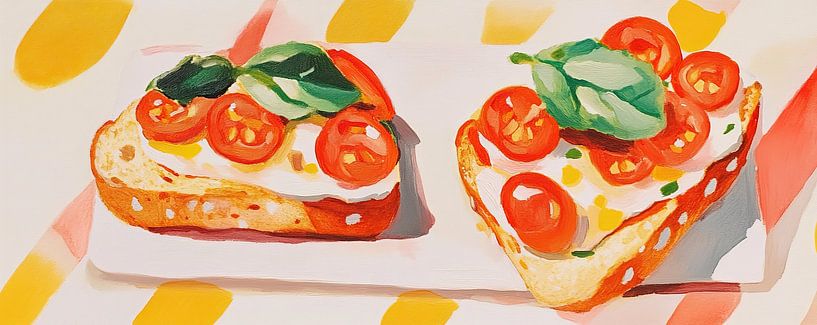 Leichtes Mittagessen | Frische Ricotta-Tomaten Basilikum von Wunderbare Kunst