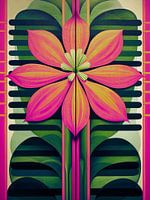 Symmetrische bloem in oranje, roze en groen