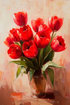 Rode tulpenbloesems van Poster Art Shop