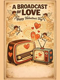 Broadcast of Love Retro Valentine Cherubs Graphic Portrait by Ramy Salah Hefny