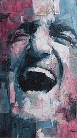 Laughing Man Crying Shadow – Abstract Emotional Surrealism Oil Painting by Aden Pink Studio