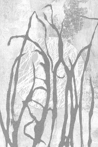 Ikigai. Gras en Maan. Abstracte minimalistische Zen kunst. Japandi stijl V