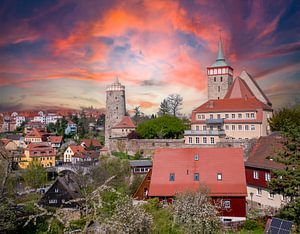 Blick über die Stadt Bautzen in Sachsen bei Sonnenaufgang