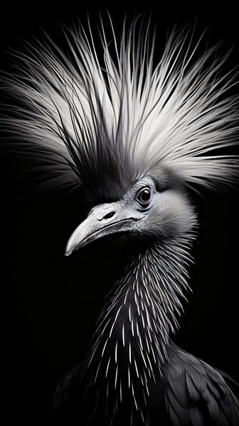 Bird portrait in black and white minimalist wildlife art by Thilo Wagner