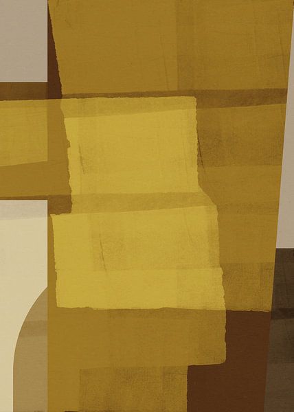 Modern abstract shapes in yellow, mustard and brown, by Dina Dankers