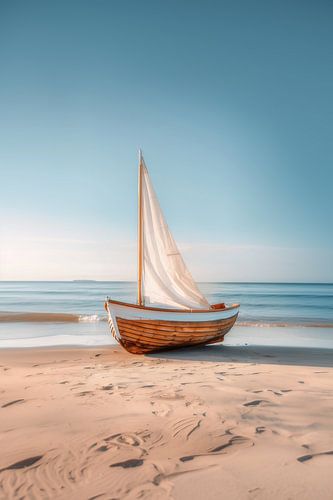 Blue water, lonely boat