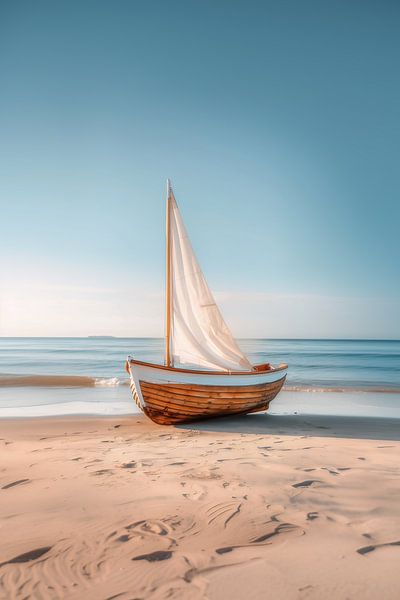 Blauw water, eenzame boot van fernlichtsicht