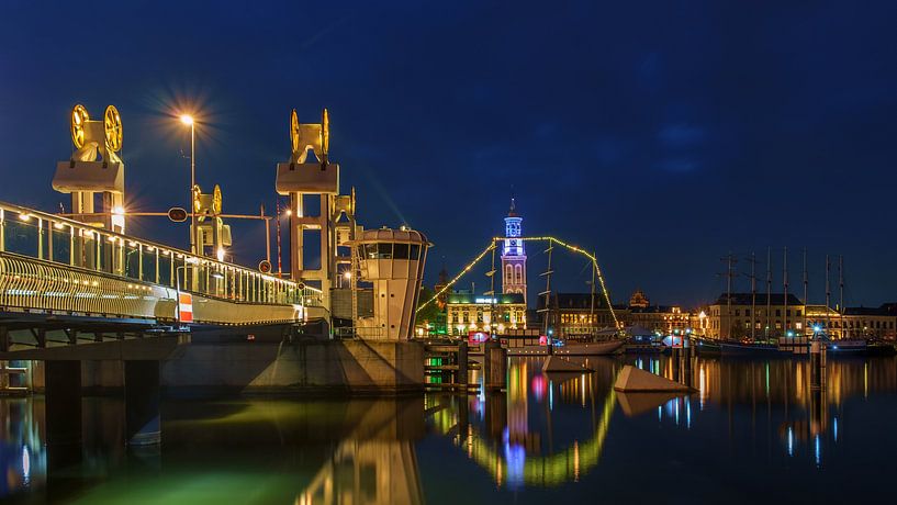 Kampen stadsbrug bij nacht van Han Kedde