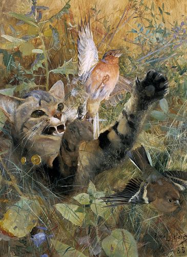 Bruno Liljefors. Een kat en een vink