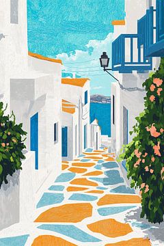 Zomers straatje op Santorini van Studio BB