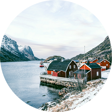 Noorse huizen in een fjord op het eiland Vesteralen van Sjoerd van der Wal Fotografie