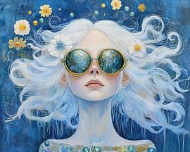 Lunettes de soleil Portrait | Lunettes réfléchissantes sur Peintures accrocheuses