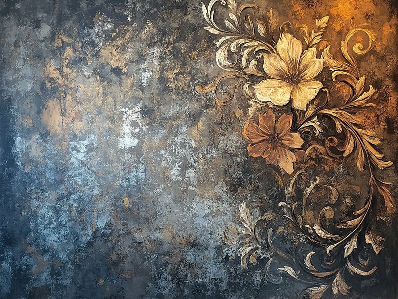 Blumenkunst | Goldene Blumen von ARTEO Gemälde