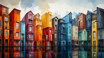 Kleurrijke huizen geschilderd in mediterrane stijl van Animaflora PicsStock