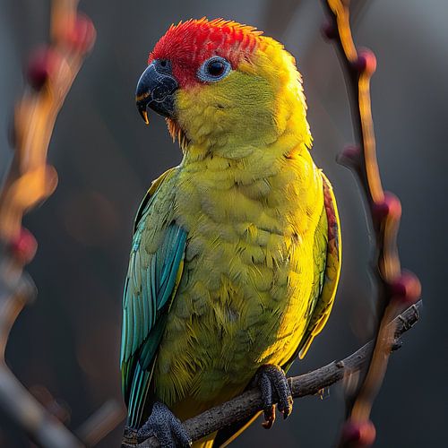 Close Up Of A Colorful Jenday Conure Perched