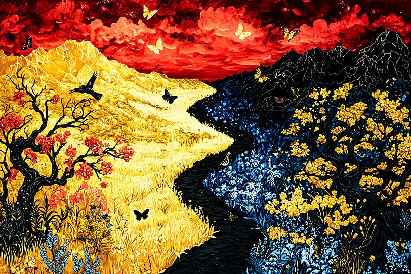 Kleurrijk landschap met vlinders van Art & Soul Creations