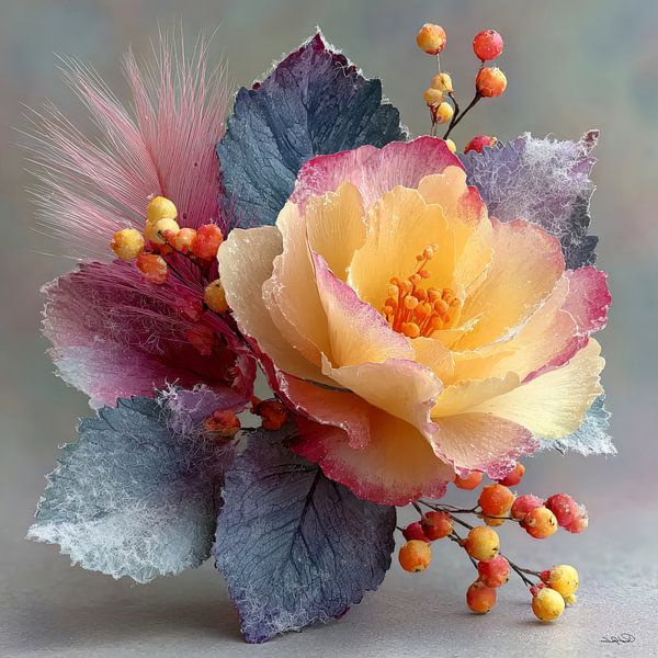 gelbe Blume mit Wasser und Zuckerguss von Gelissen Artworks