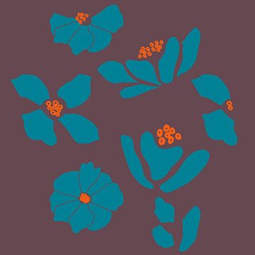 Marché aux fleurs. Art botanique moderne dans les tons turquoise, orange et violet sur Dina Dankers