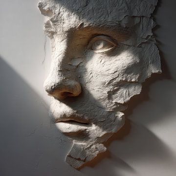 diepte relief gezicht in een witte muur