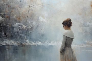 Portret van een jonge vrouw in een winters landschap van Carla Van Iersel