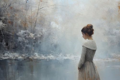 Portret van een jonge vrouw in een winters landschap