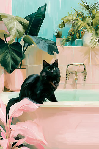 Badkamer met kattenbadkuip | Tropisch