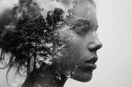 double exposure woman and forest