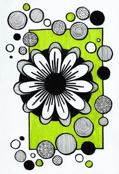 Retro Large Flower Green Frame Dots