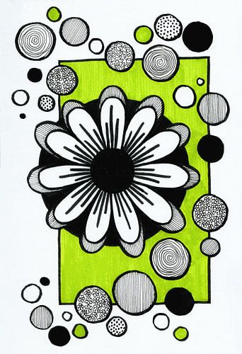 Retro Large Flower Green Frame Dots by Patricia's Creations