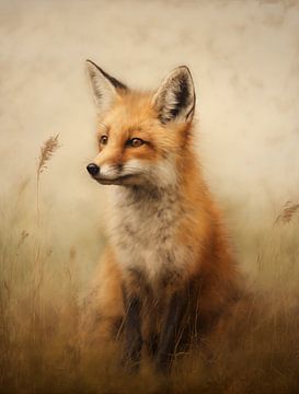 Young Fox in Grass Landscape by Emil Husstege