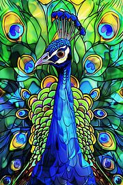 Colourful abstract peacock with feathers by Art & Soul Creations